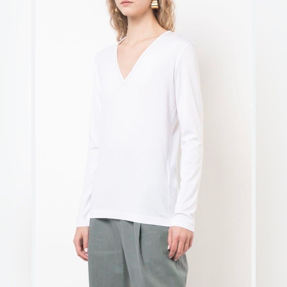 Brunello Cucinelli 100% Cotton Monili V-Neck Top, Size XS, Color White